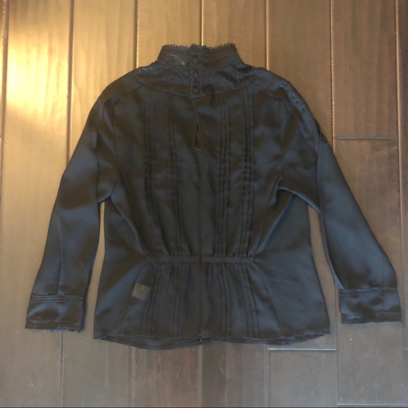 Cynthia Vincent Black Lace Buttoned Turtleneck Top - Picture 4 of 8